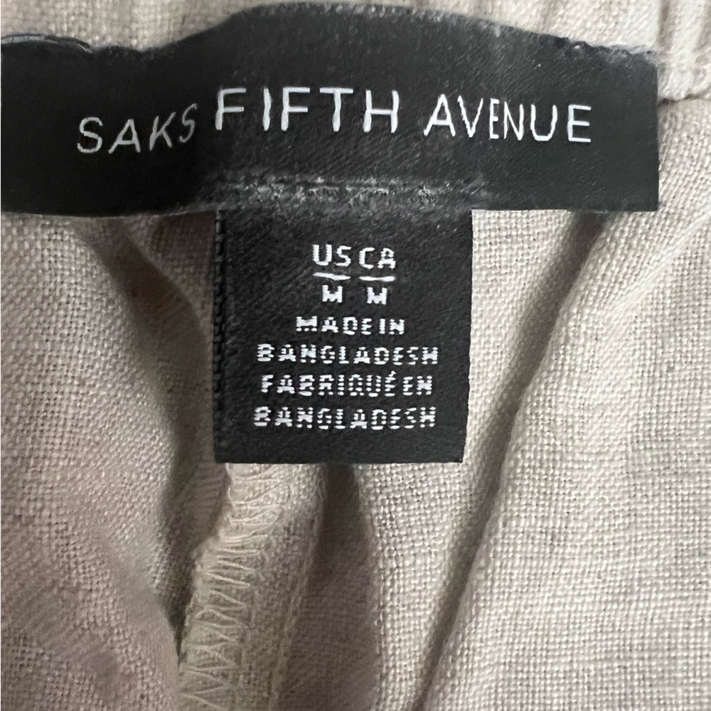 SAKS Fifth Avenue Linen Wide leg pants in Khaki - NWT - Size Medium - Picture 6 of 6